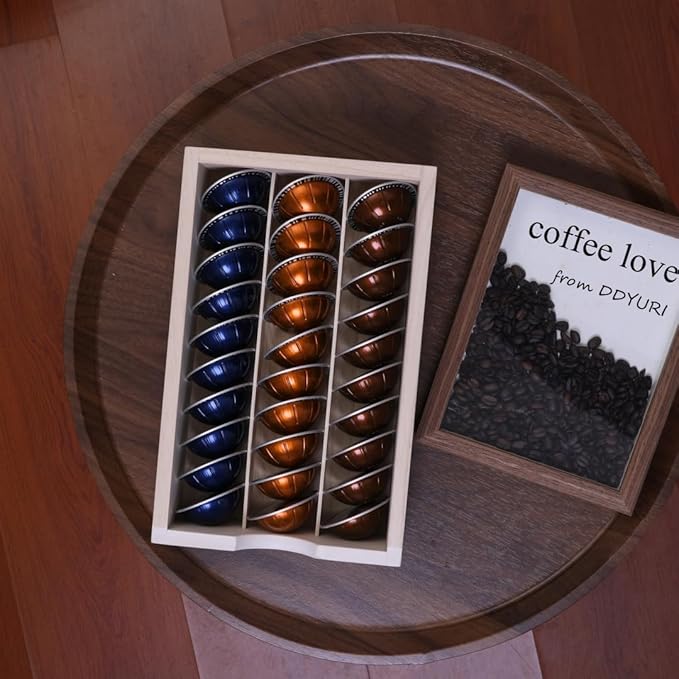 Coffee Pods Storage Drawer Holder for Capsules - Multi Functional Desk Organizer Drawers For K-Cup Coffee Maker Brew - Kitchen Mini Wooden Box Chest Sideboard Counter Organization CF1D2C Dark