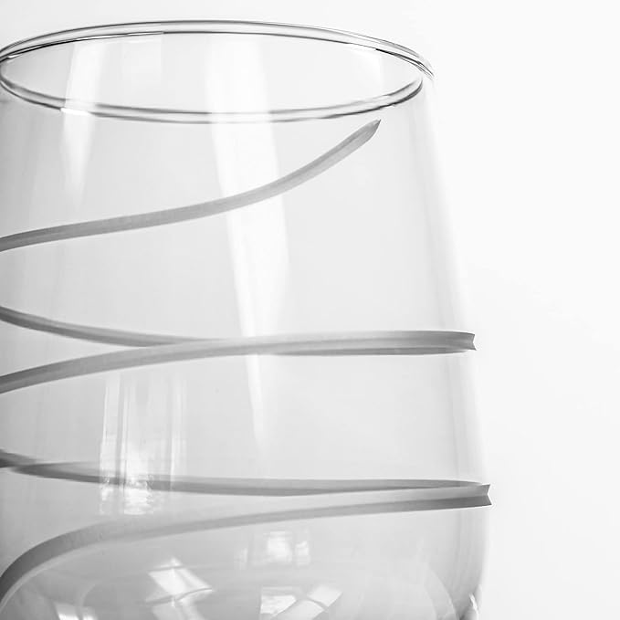 Rolf Glass Twist Stemless Wine Tumbler 17 ounce | Proudly Made in the USA | Stemless Wine Glasses | Lead-Free Glass | Etched Tumbler Glasses (Set of 2)