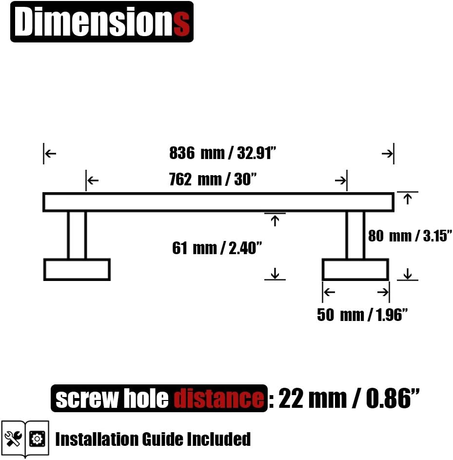 JQK Chrome Bath Towel Bar, 33 Inch 304 Stainless Steel Thicken 0.8mm Towel Rack Bathroom, Towel Holder Polished Finished Wall Mount, Useable Length 30 Inch 2 Pack, TB110L30-CH-P2