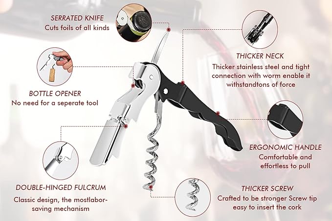 Professional Waiter Corkscrew Wine Openers Set, Heavy Duty Stainless Steel Hinges Wine Key for Restaurant Waiters, Sommelier, Bartenders