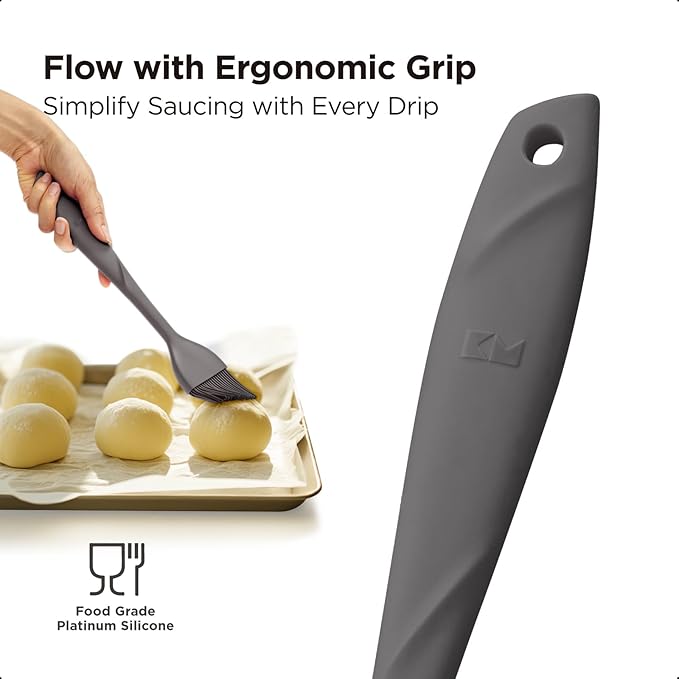 Kitchen Mama WaltzGrip Platinum Silicone Basting Pastry Brush: Set of 2 Heat-Resistant Brushes for Cooking, Baking, Grilling, and Spreading Oil or Butter - Dishwasher-Safe (Metal Gray)