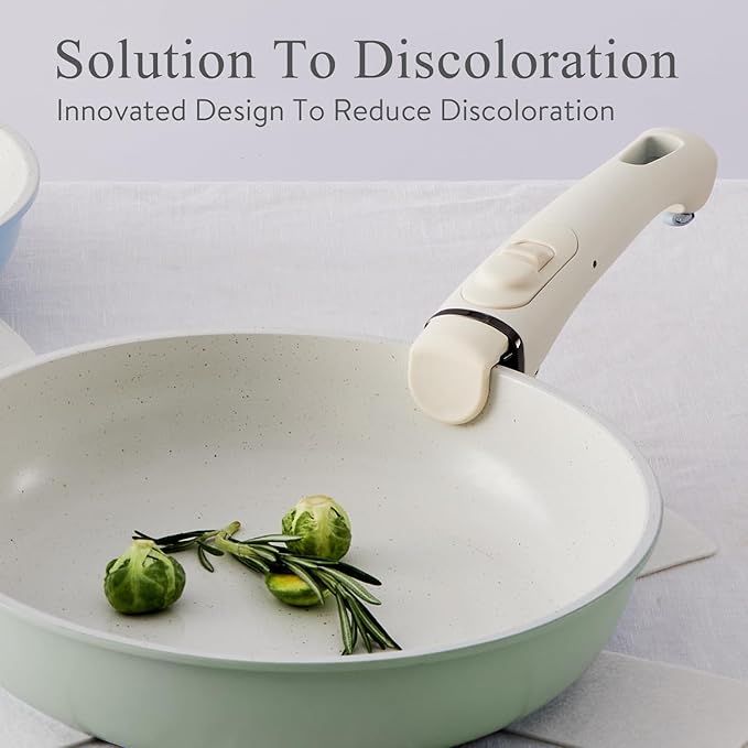 Pots and Pans Set Healthy Non toxic Non Stick Ceramic Cookware Set 21 Pcs Detachable Handles, Oven Safe, Induction Dishwasher, Stackable Frying Pan (PFOS, PFOA Free),Green