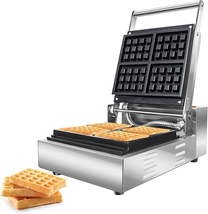 Li Zhen Commercial Waffle Maker,Electric Nonstick Round Waffle Machine,Mini Waffle Maker for Classic Waffles Square Pancake Maker Waffle Iron 4 Slices for Children's