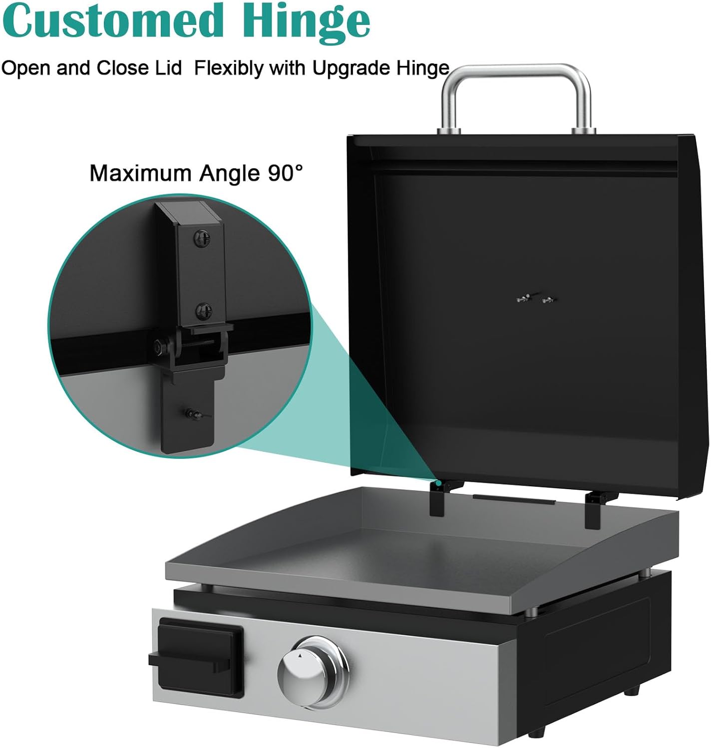 Upgraded Griddle Hinged Lid for 17" Blackstone 1971 1832 1814 1900 1650 1819 2142 1945 1939 1867 and More, Hard Cover Hood with Thermometer for Blackstone 17 Inch Griddle Accessories