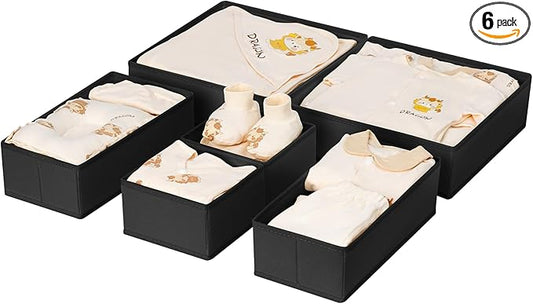 DIMJ Drawer Organizer Clothes 6 Pack - Foldable Baby & Nursery Organization Dresser Dividers for Bedroom, Closet - Black