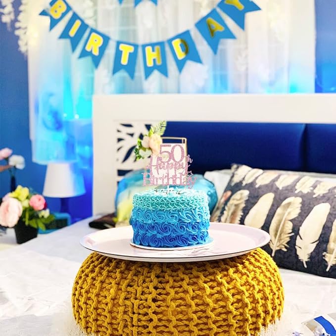 Glittery 50th Happy Birthday Cake Topper with Star,Personalised 50 Birthday Cake Toppers Party Decorations Party Supplies for Men Women Rose Gold