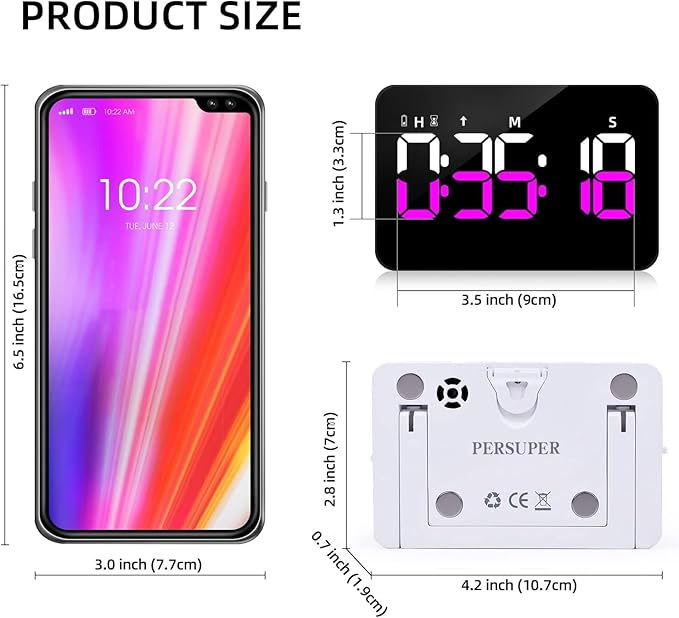 Kitchen Digital Timer, Count Down Up, Rechargeable, Vibration Mode Adjustable Volume and Brightness LED Display, Time Management Cook, Desk, Kids Adults Study Teaching, Kitchen Gadgets