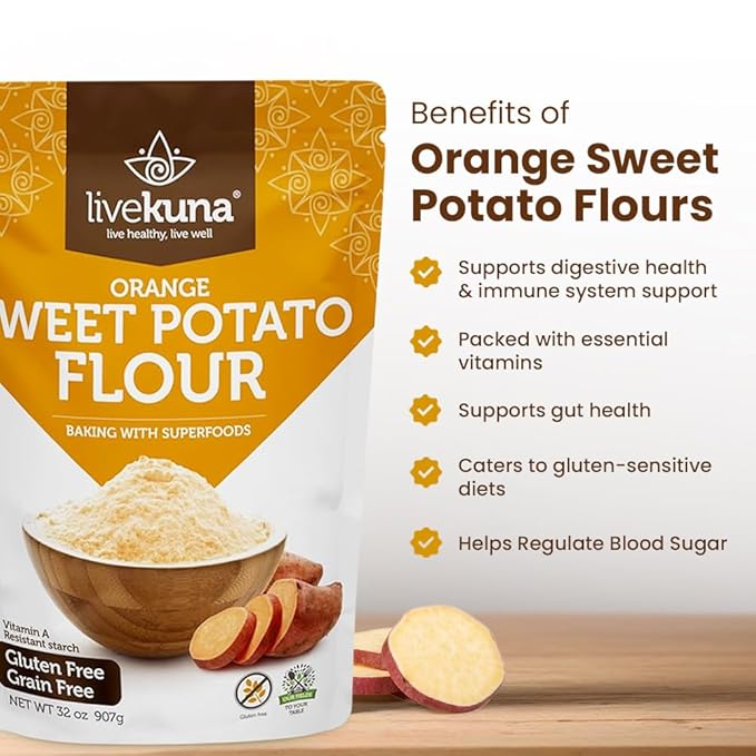 LiveKuna - Orange Sweet Potato Flour, Sweet Potato Flour for Baking, Gluten-Free Baking Flour, Alternative for Almond Flour, Rice Flour & Coconut Flour, Sweet Potato Powder Flour for Soups & Sauces