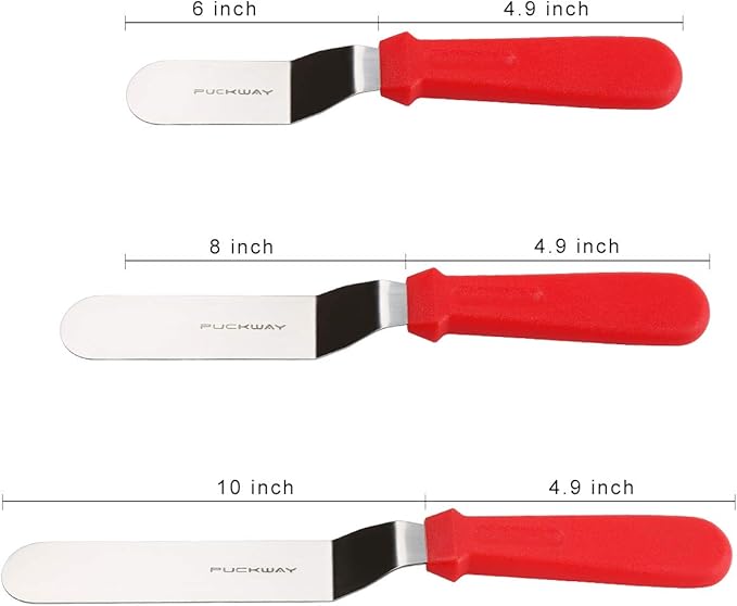 Offset Spatula set of 3 Red 6 8 & 10 Inch Cake Frosting Angled Icing Spatula for Decorating