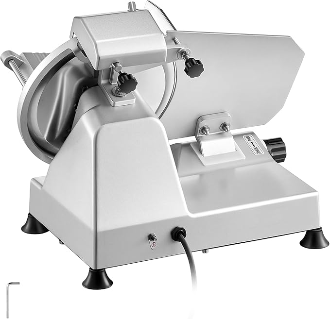 VEVOR Commercial Meat Slicer, 10 inch Electric Deli Food Slicer, 180W Meat Cutter with a Premium 65Mn Blade, 0-0.4 inch Adjustable Thickness, Food Slicer Machine for Meat Vegetables Hard Bread Cheese