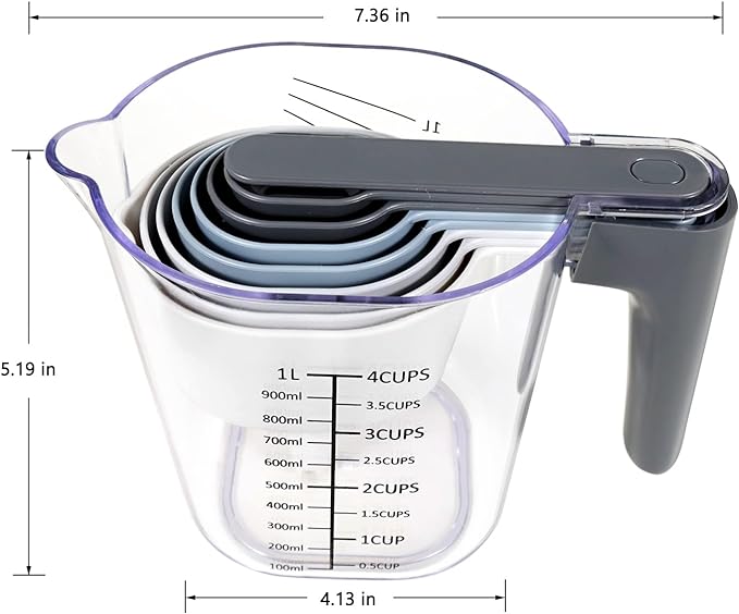 17 Piece Measuring Cups and Spoons Set, Stainless Steel Measuring Spoons Set and Stackable Measuring Cup with Lid for Liquid and Dry Ingredients, Cooking Baking Gadgets