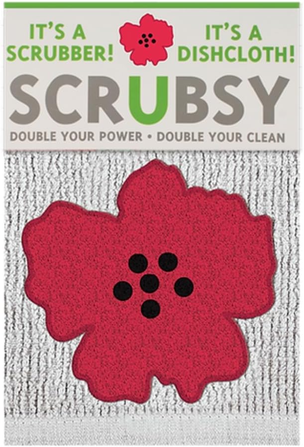 MÜkitchen SCRUBSY 100% Cotton Kitchen Dish Cloth with Built in Scrubber | Various Designs and Super Absorbant (Red Poppy)