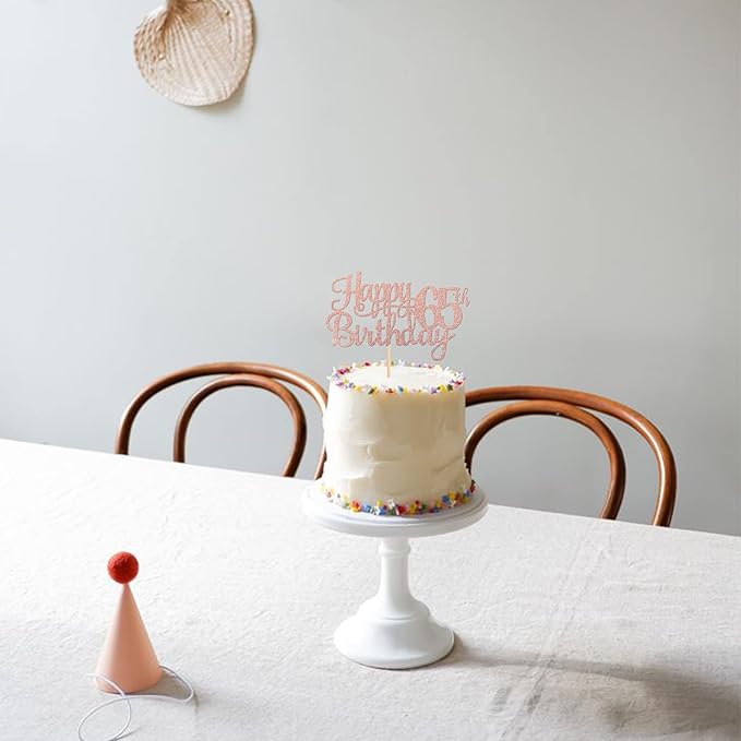 1 PCS Happy 65th Birthday Cake Topper Glitter Cheers to 65 Years Birthday Cake Pick 65 Fabulous Cake Decoration for Happy 65th Birthday Theme Party Decorations Supplies Rose Gold