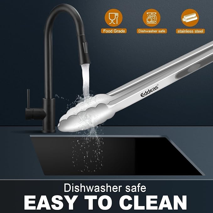 Tongs For Cooking - Heat Resistant 600 Degrees Metal Kitchen Tongs, Heavy Duty Stainless Steel Tongs - Perfect for Food, BBQ Set of 4, 7-9-12 &14 inch Grey