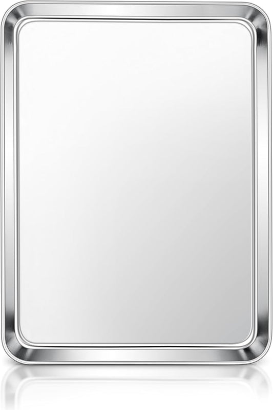 E-far Stainless Steel Baking Sheet, 16” x12” x 1” Baking Cookie Sheet Pan for Oven, Non-toxic Metal Trays for Baking Cake Cookie, Healthy & Rust Free, Mirror Finish & Dishwasher Safe, 1 Pack