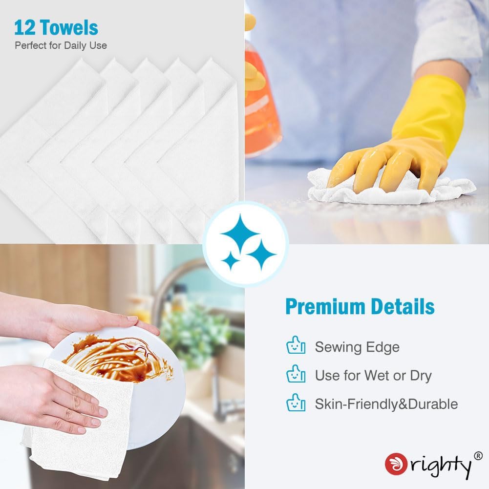 Orighty Microfiber Cleaning Cloth, 12 Pack Highly Absorbent Cleaning Supplies, Lint Free Cloths for Multiple-use, Powerful Dust Removal Clean Rags for House, Kitchen, Car Care(12x12 inch) White