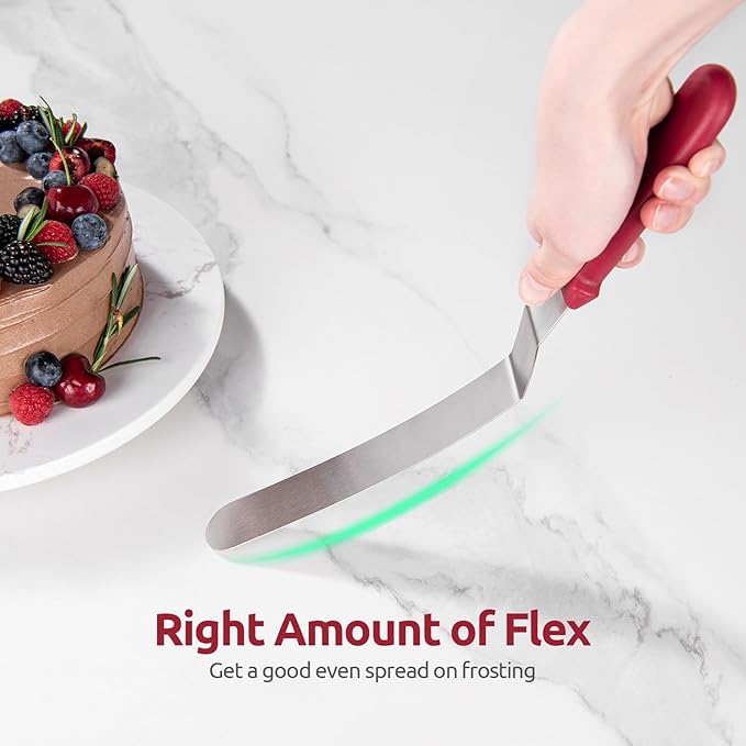 Icing Spatula, U-Taste Offset Spatula Set with 6", 8", 10" Blade, 18/0 Stainless Steel with PP Plastic Handle Angled Cake Decorating Frosting Spatula Set of 3 (Red)