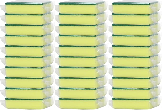 30 Pack Sponge Individually Wrapped, Non Scratch Scrouing Sponges for Household Cleaning, Dishes, Kitchen, Apartment, Car, Bike