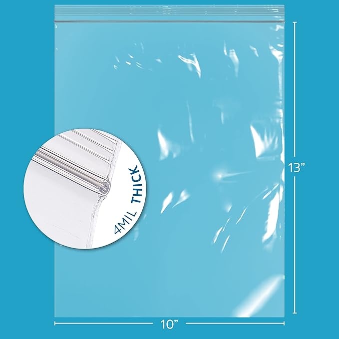 GPI - 10" x 13" - Bulk Case of 1000, 4 Mil Thick, Heavy Duty, Clear Plastic Reclosable Freezer Zip Bags, Strong & Durable Poly Baggies with Resealable Zipper Top Lock.
