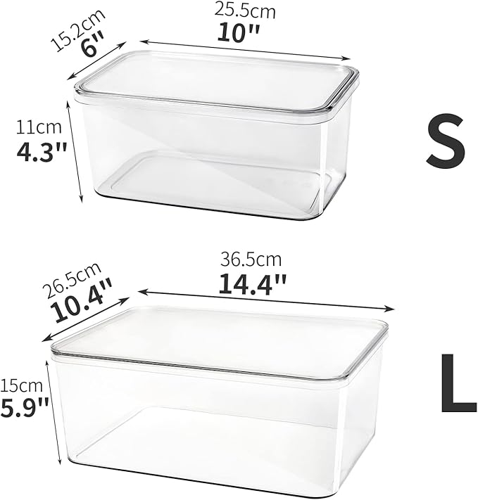 Clear Storage Bins With Lids,5 Packs Food Storage Organizer,Cabinet Storage Basket for Clothing, Towels, Cosmetics, Kitchen Storage Containers,Transparent Pantry Containers (3L+2S)
