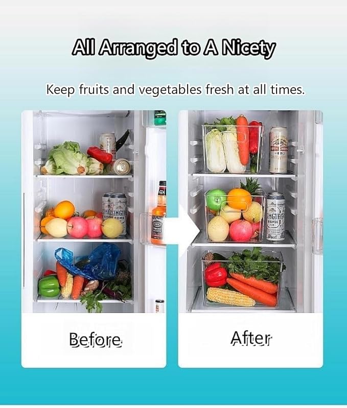 Set of 8 pack Clear Plastic Storage Bins, Pantry Organization and Storage, Clear Organizing Bins for Kitchen Organization, Freeze Storage, Home Edit and Cabinet Organizers (8Large)