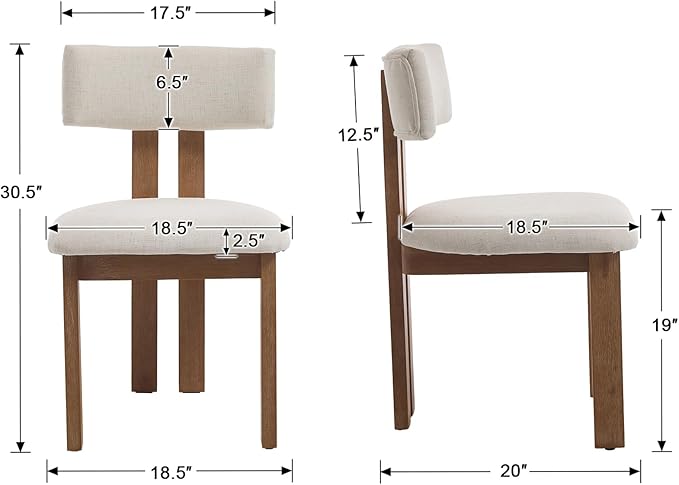 chairus Linen Dining Chairs Set of 4 Modern Farmhouse Kitchen Chairs with Open Low Back Upholstered Wood Side Chairs for Dining Room, Restaurant, Living Room, White