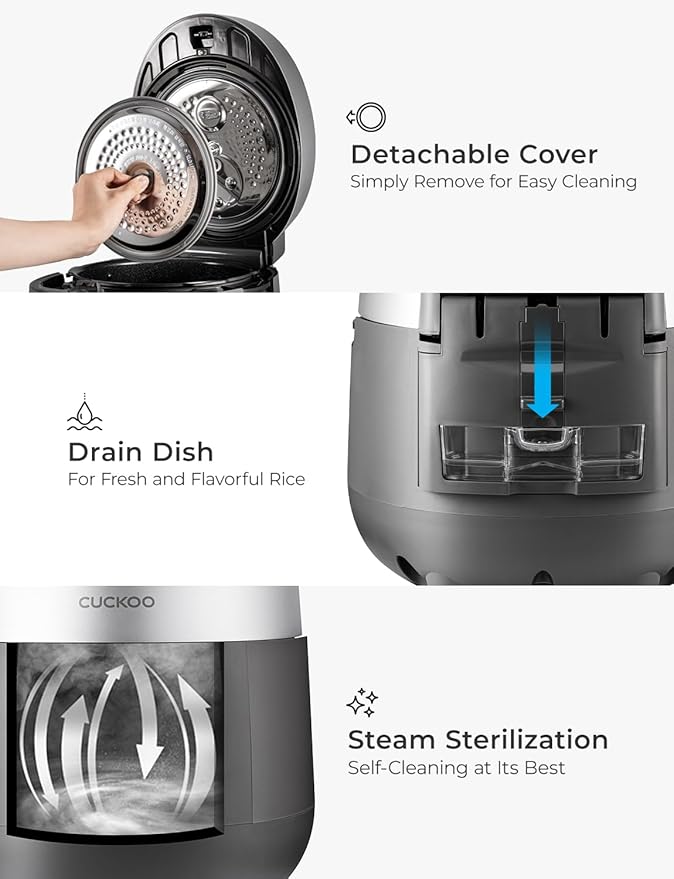 CUCKOO CRP-ST1009FG 10-Cup (Uncooked) / 20-Cup (Cooked) Twin Pressure Rice Cooker & Warmer with Nonstick Inner Pot, 16 Menu Modes, 3 Voice Guide, Auto Clean (Gray)