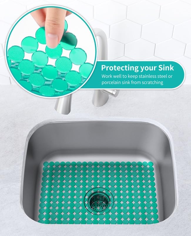 Bligli 2-Pack Kitchen Sink Mat: PVC Adjustable Sink Protector | Sink liner Pad | Dish Drying Mats, Easy to Clean & DIY Cut | 15.7 x 11.8 inch (Green)