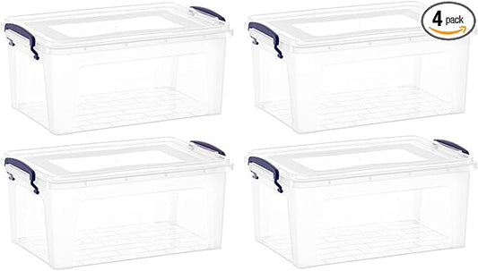 Superio Storage Bins with Lids, Clear Plastic Containers for Organizing, Stackable Totes, BPA Free, Odor Free, Organizer Boxes for Home, and Dorm (4 Pack, 28.5 Qt)