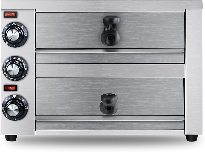 KOOTEN 2 Tier Tabletop Pizza Oven - Indoor Electric Commercial Stainless Steel With Timer for Home and Restaurant