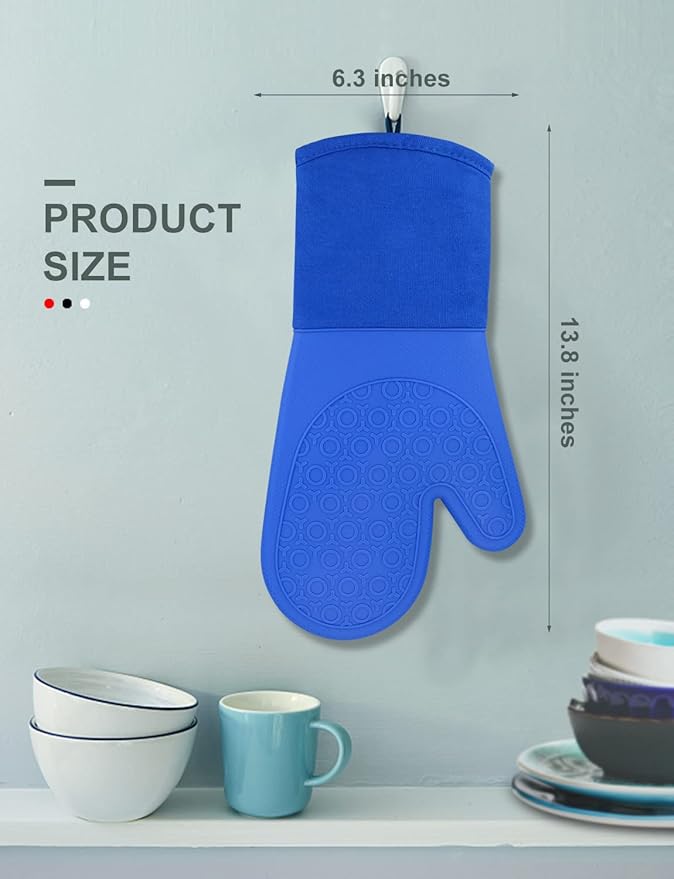 sungwoo Silicone Oven Mitts, Heat Resistant Oven Gloves with Quilted Liner Non-Slip Textured Grip Perfect for BBQ, Baking, Cooking and Grilling - 1 Pair 13.8 Inch Royal Blue