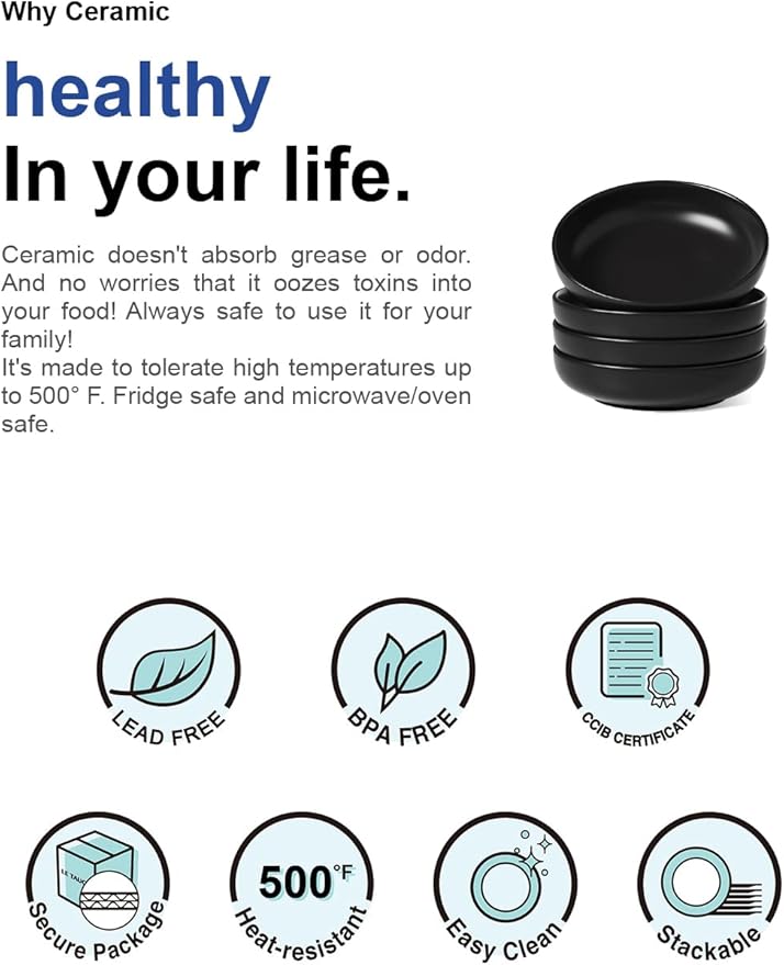 LE TAUCI Pasta Bowls 45 oz, Salad Bowls Set for Serving Soup, Pasta, Noodle, Dinner, Large Kitchen Bowl Plates, Microwave Safe - 8.5 Inch, Set of 4, Matte Black