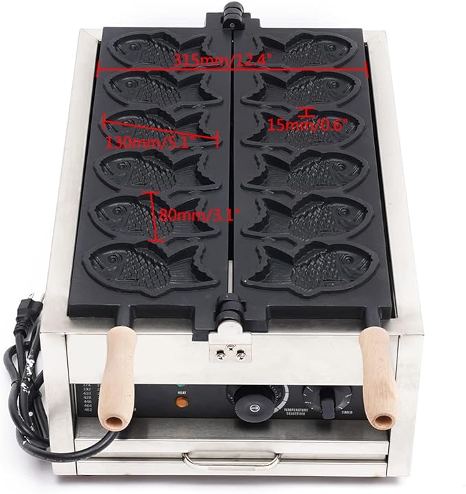 LYNICESHOP 2400W Commercial Fish Type Waffle Machine, Electric Nonstick Large Fish Type Waffle Machine Non Stick Japanese Taiyaki Maker Sea Bream Machine for Restaurant Snack Bar Sidewalk Vendors