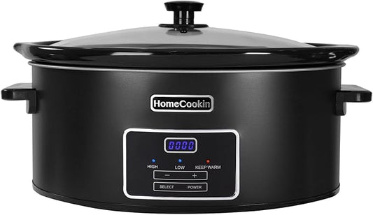 HOMECOOKIN 6 Quart Programmable Slow Cooker, Kitchen Appliances, Perfect Kitchen Small Appliance for Family Dinners, Black Stainless Steel