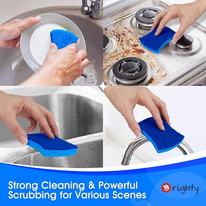Orighty Non-Scratch Cellulose Scrub Sponges 24 Pack, Kitchen Sponges for Kitchen, Bathroom, and Household, Dual Side Sponge for Dishes, Non-Scratch Sponge Safe on Non-Stick Cookware, Car and More