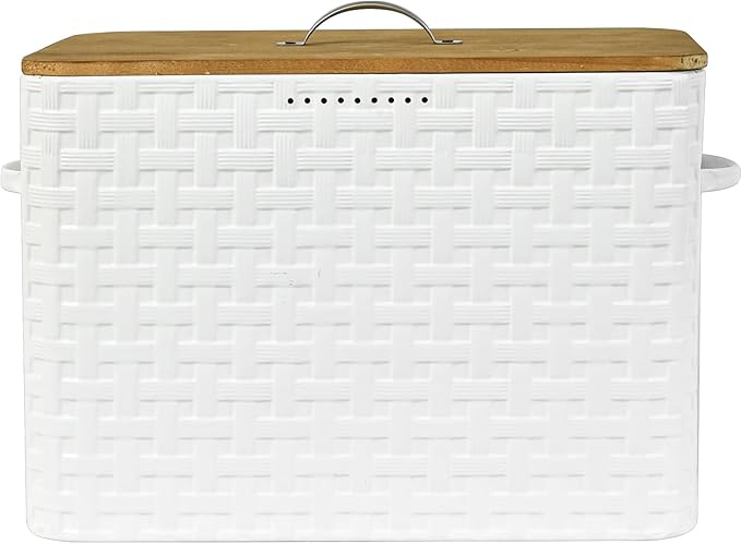 Extra Large Space Saving Farmhouse Bread Box With Wood Lid - Vertical Breadbox Bread Storage Bin Holder for Kitchen Countertop, White