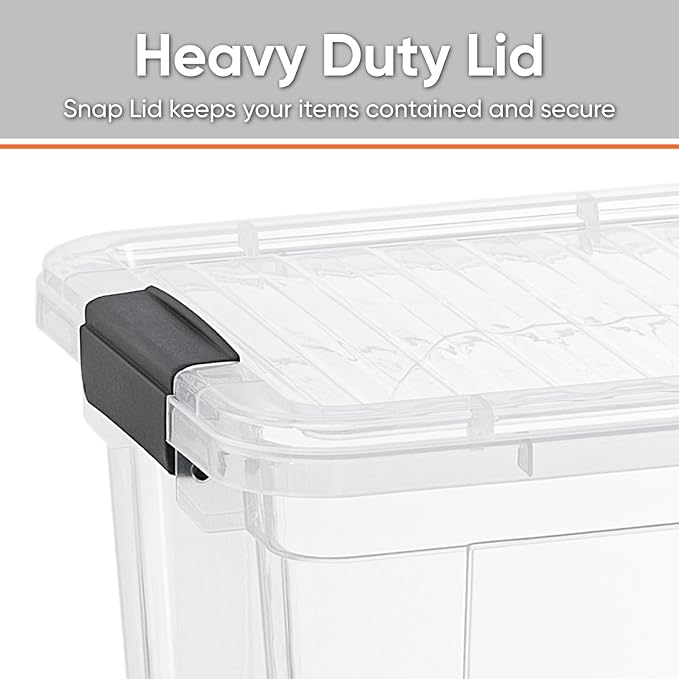 Superio Clear Storage Boxes with Lids, 26.5 Quart Plastic Container Bins for Organizing, Stackable Crates, BPA Free, Non Toxic, Odor Free, Organizers for Home, Office and Dorm, 4 Pack