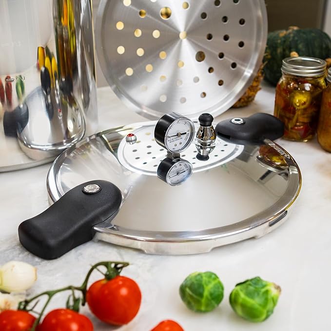 Barton Pressure Canner 22-Quart Capacity Pressure Cooker Built-in Pressure Gauge with (1) Rack, Aluminum Polished