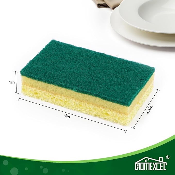 HOMEXCEL Sponges Kitchen 24pcs, Heavy Duty Sponges for Dishes, Scrub Cleaning Sponge for Non-Coated Cookware, Dishes, Pots, Pans, Dual Sided Dish Sponge for Kitchen, Household, Bathroom and More