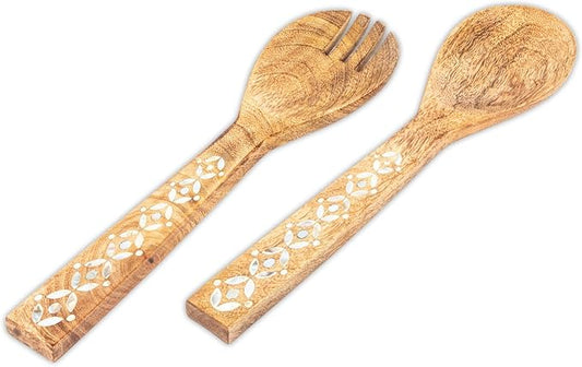 Salad Spoon Set 13 inches Tongs Serving Utensils Set,Acacia Salad Spoon and Fork Set Long Handle Salad Server Set Wood Serving Utensils