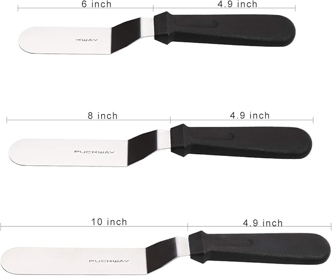 Offset Frosting Cake Knife set of 3 Black 6 8 & 10 Inch Angled Icing Spatula for Decorating