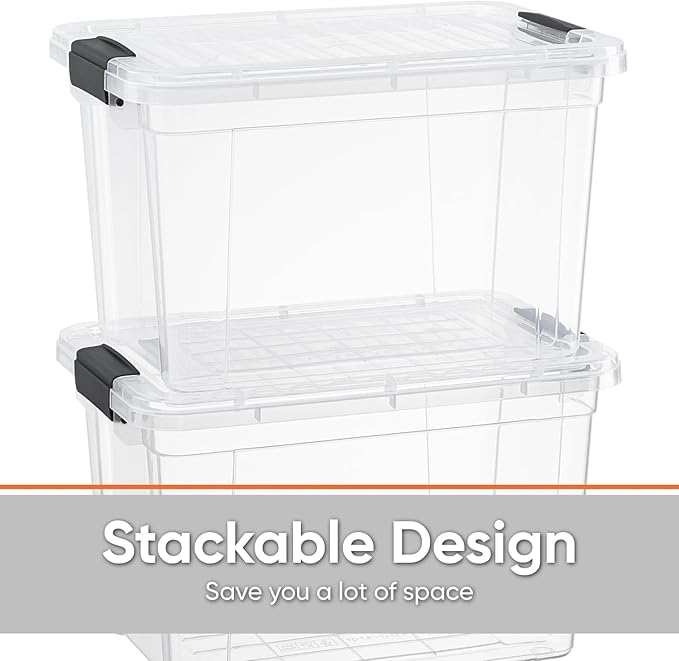 Superio Clear Storage Boxes with Lids, 4.75 Quart Plastic Container Bins for Organizing, Stackable Crates, BPA Free, Non Toxic, Odor Free, Organizers for Home, Office and Dorm, 4 Pack