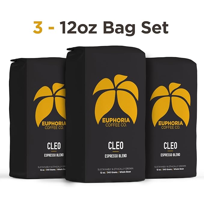EUPHORIA COFFEE CO. Cleo Whole Bean Coffee - Espresso Blend | 12oz Bag (3 Pack)