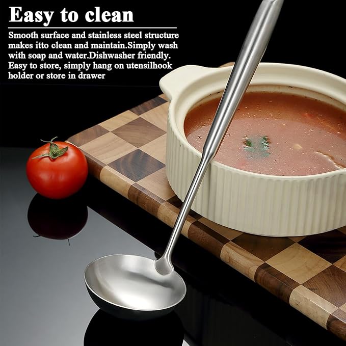 Stainless Steel Soup Ladle – Extra-Deep Large-Capacity Ladle with Long Hollow Handle, Dishwasher Safe, Easy to Clean – Ideal for Soup, Stew, Broth & Sauce