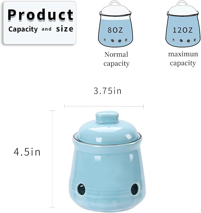 HAOTOP Ceramic Mini Garlic Keeper with Lid, Garlic Container Saver for Countertop, Keep Your Garlic Cloves Fresh (Turquoise)