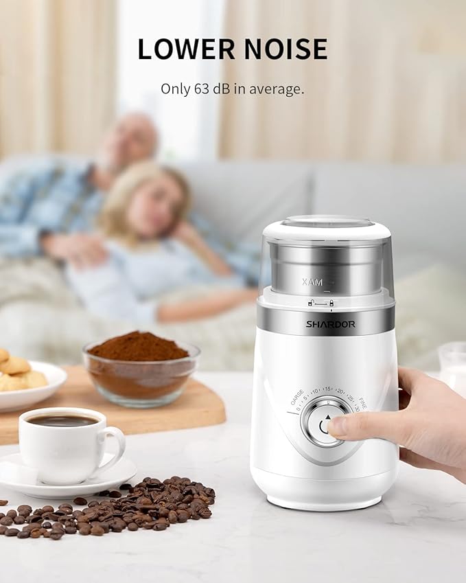 SHARDOR Adjustable Coffee Grinder Electric, Herb, Spice, Coffee Bean Grinder, Espresso Grinder with Removable Stainless Steel Wet and Dry Bowl, White, Upgraded 2.0