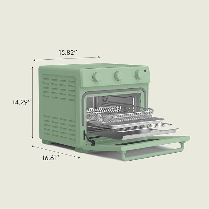 bella Air Fry Toaster Oven, 7 Preset Cooking Options, Dishwasher-Safe EverGood Coated Trays Included, 60-Minute Auto Shutoff w Audible Timer, Power Indicator Light, 1700 Watt, Seaglass