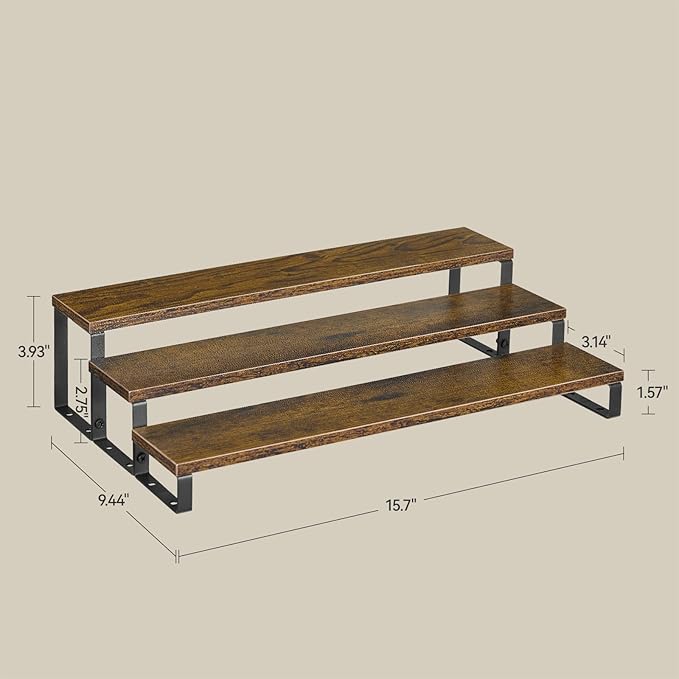 Spice Rack,Wooden Display Riser Stand, 3-Tier Perfume Stand and Cologne Organizer Stand, DIY Spice Rack Organizer, Display Shelf Metal Frame