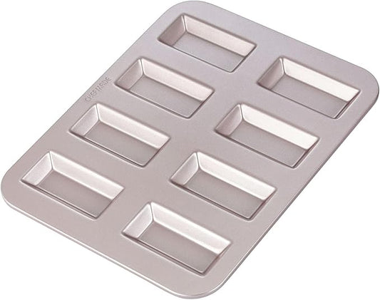 CHEFMADE Financier Cake Pan, 8-Cavity Non-Stick Rectangle Muffin Pan Biscuits Cookies Bakeware for Oven Baking (Champagne Gold)