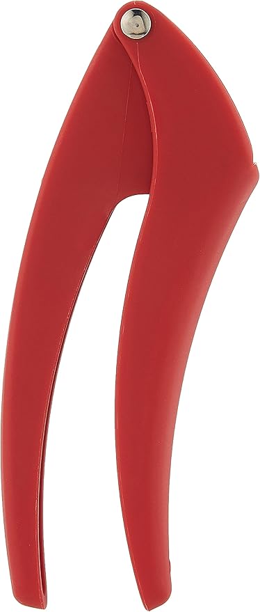 Kuhn Rikon Easy-Clean Garlic Press, No Need to Peel, 7” Red